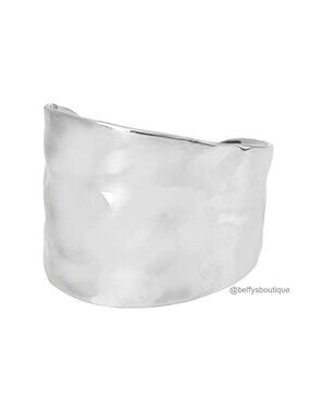 Hammered Silver-Tone Sculptural Wide Cuff Bracelet Slip-On